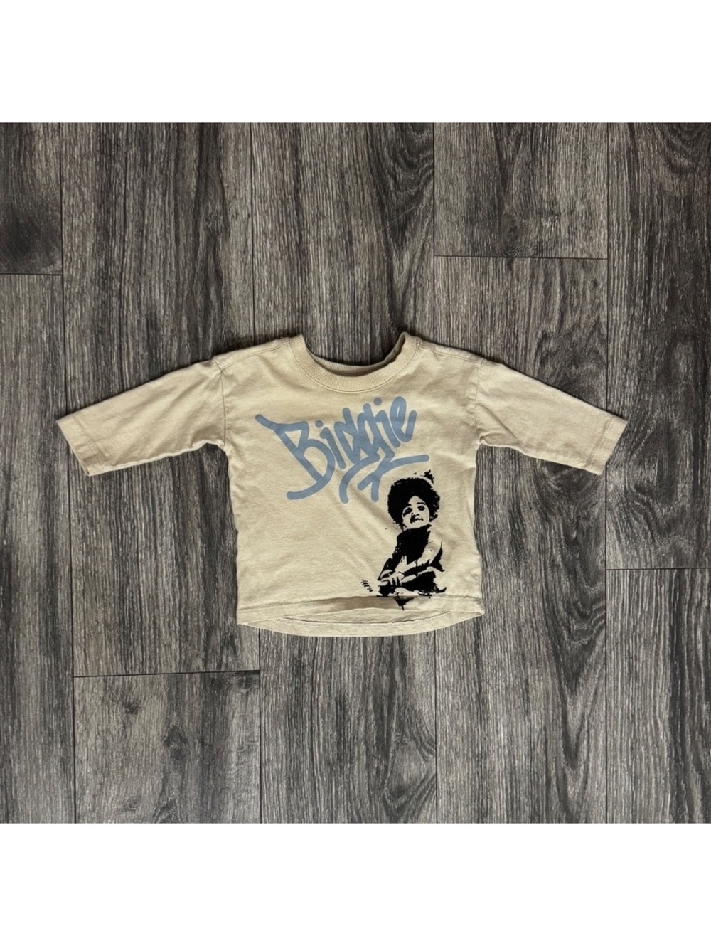 Baby Beige Long Sleeve T-Shirt with Biggie Smalls Baby Graphic, Size 3-6 Months